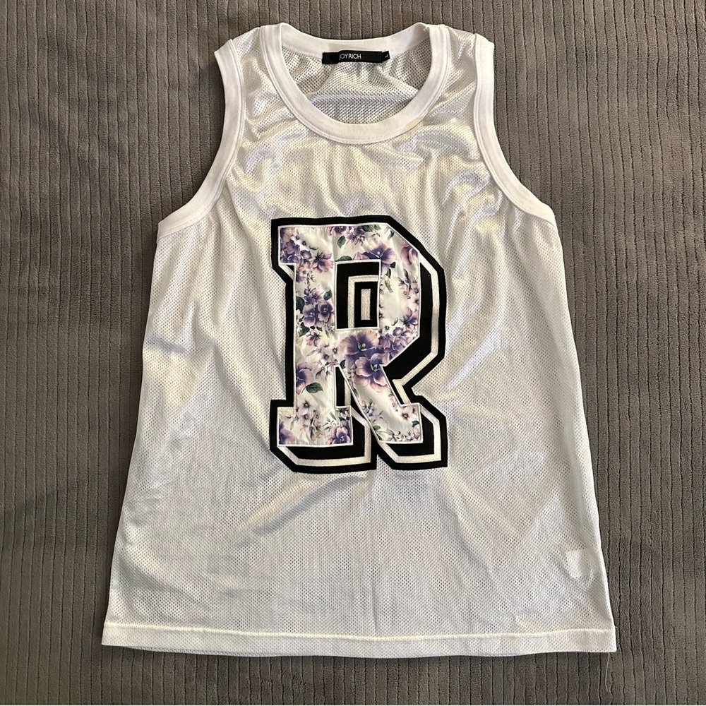 Joyrich White and Purple Jersey with Floral R Design